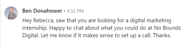 Ben message from LinkedIn, asking to chat about his agency with me.