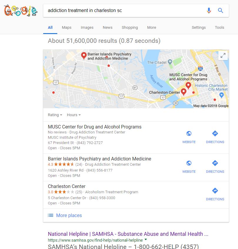 google local pack for addiction treatment